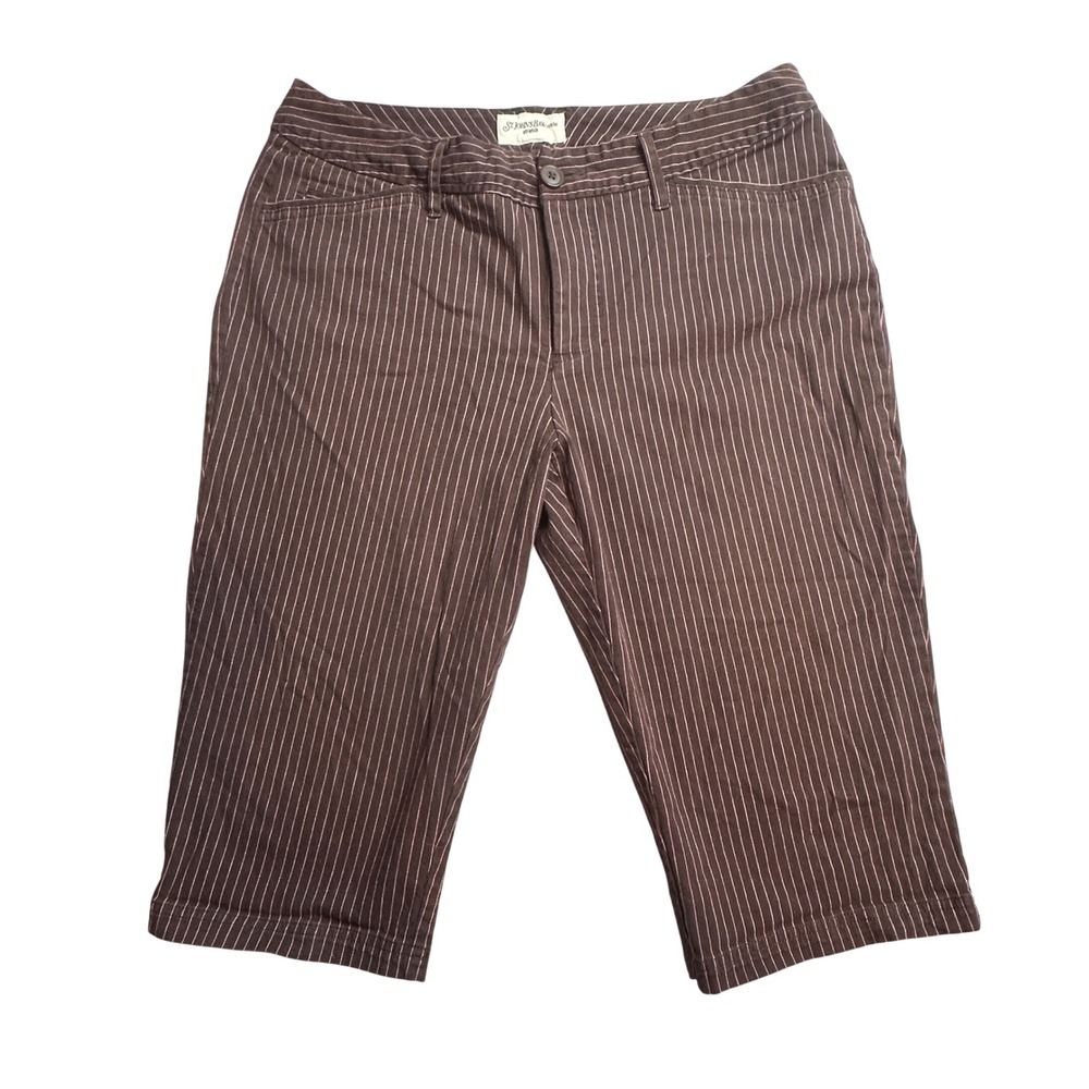 St Johns Bay Petite Capri Pants Womens‎ 14P Brown Pink Pinstripe Stretch Cropped